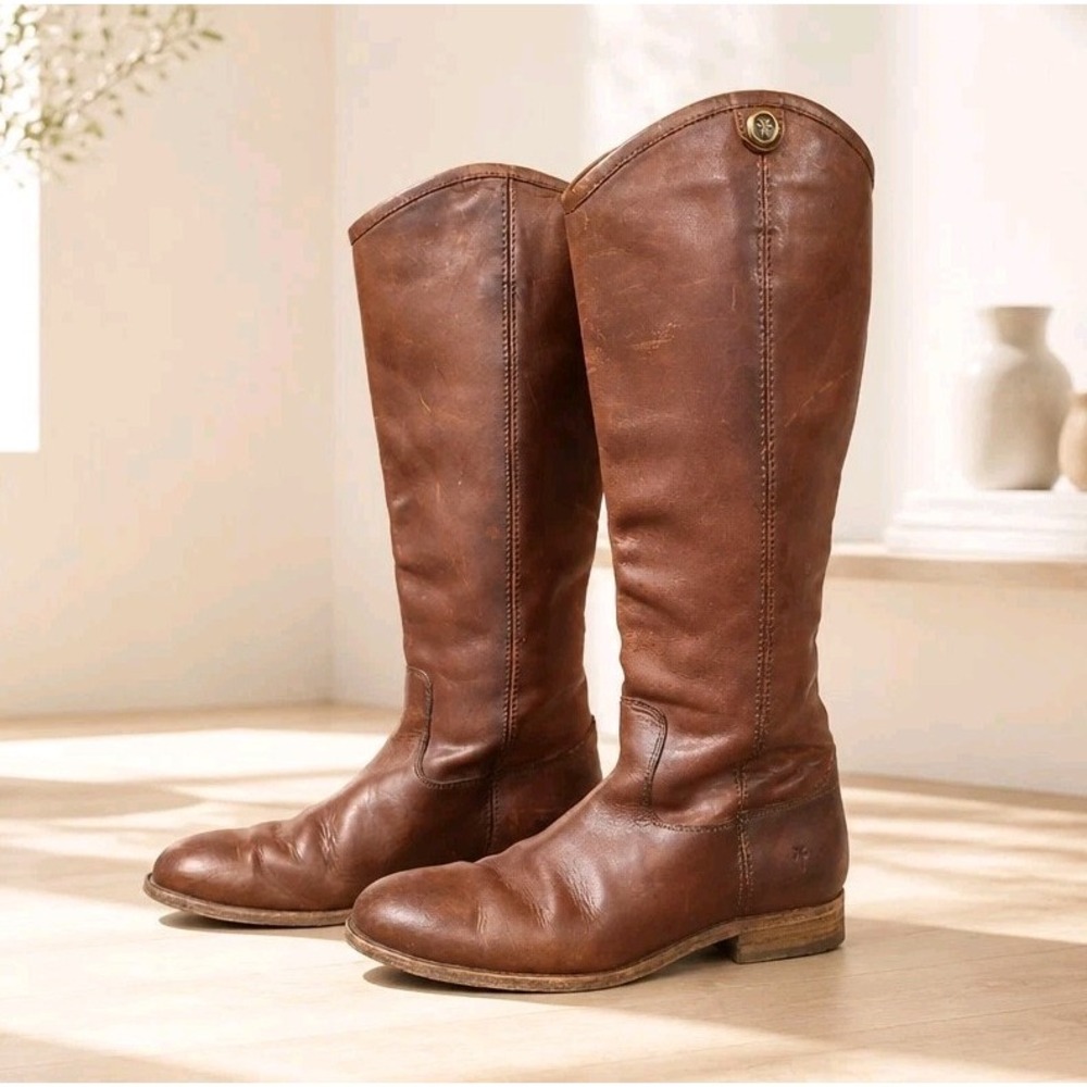 Frye Melissa Button Womens US 8 1/2 B Brown Leather Round Toe Pull On Boots 4015
